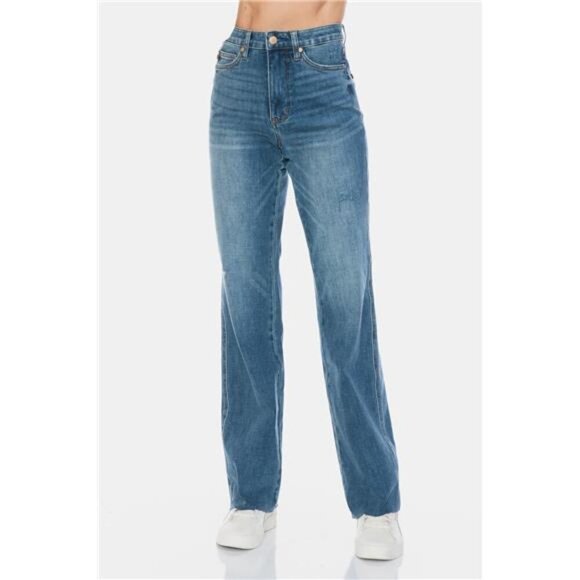 Judy Blue Full Size Tummy Control Cut Raw Hem Straight Jeans - Picture 8 of 12